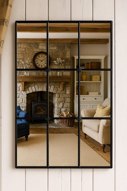 ✨ The Mirabel – A Timeless Handmade Mirror from Norfolk ✨ Bring light, space, and elegance into your home with The Mirabel, our handmade window-style wall mirror — lovingly designed and crafted in our Norfolk workshop. This classic design complements every interior style, from modern minimalism to vintage charm. Featuring clear mirrored panels framed with smooth gold trims and finished with decorative pyramid pins, it’s a true statement piece for any room.