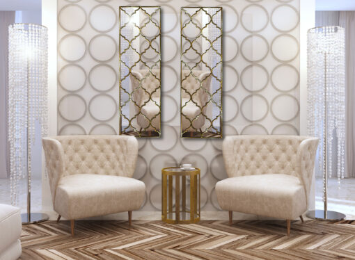 marrakesh moroccan classic wall mirror with a gold trim room setting