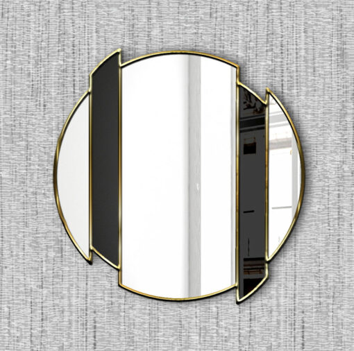 Horizon modern wall mirror in gold with black glass inserts gold trim wall mirror