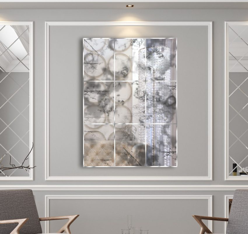 Amelia Original Handcrafted Art Deco Full Length Fan Wall Mirror in Cream and Black Bespoke