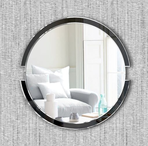 Orbit diamond cut black glass modern wall mirror