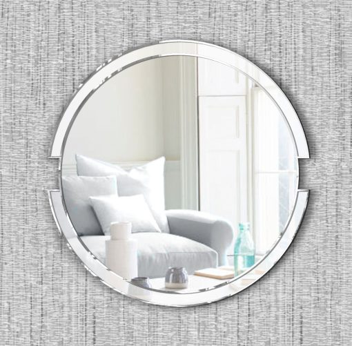 Orbit diamond cut white glass modern wall mirror