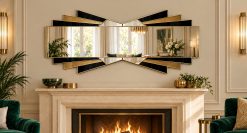 ultimate deco black and bronze glass gold trim overmantle fireplace art deco wall mirror