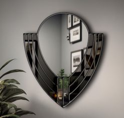 Art Deco Wall Mirror: Odin design with elegant curves and sleek black glass panels, an opulent fusion of style and symmetry