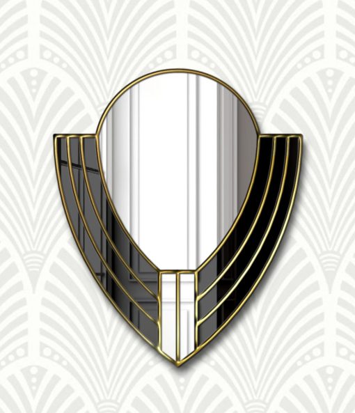 Art Deco Wall Mirror: Odin design with elegant curves and sleek black glass panels, an opulent fusion of style and symmetry