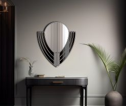 Art Deco Wall Mirror: Odin design with elegant curves and sleek black glass panels, an opulent fusion of style and symmetry