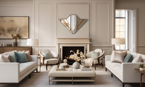 Handcrafted Tivoli Artistry Reflections Mirror, an Art Deco masterpiece by Phillip Orr, adorned with gold, black, or silver trim and available in clear, bronze, or smoked mirror inserts. A symphony of elegance and design, perfect for elevating your space.