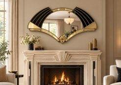 elise fan in gold and black gold trim art deco fan wall mirror