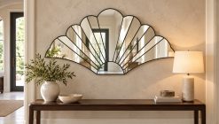 margot scalloped black trim hallway art deco fan wall mirror