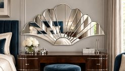 margot scalloped silver trim art deco fan wall mirror