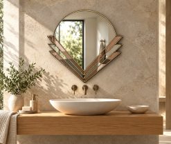 kyoto bronze tint gold trim bathroom art deco fan wall mirror