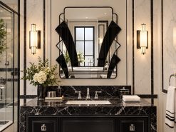 poirot black and ebony trim in bathroom fan art deco wall mirror